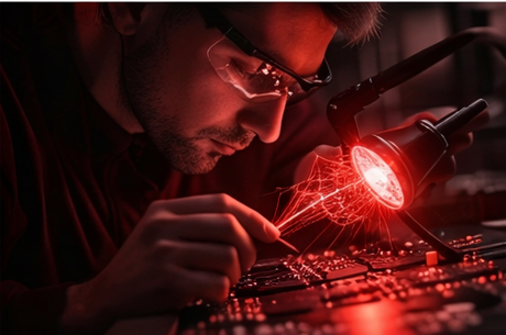 Inżynier wykonujący testy i inspekcję elektroniki